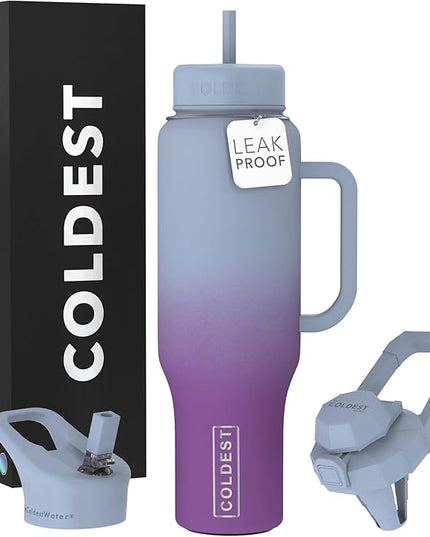 Coldest Tumbler with Handle and Straw - 100% Leak Proof Insulated Tumbler with Lid and Straw (3 Lids) - Stainless Steel Tumblers for Women & Men - Cup Holder Friendly Base, 46 oz (Monsoon)