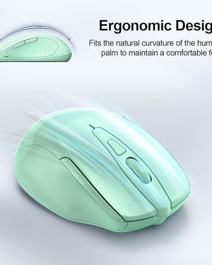 TECKNET Wireless Mouse (2.4G & BT5.0/3.0) Silent 4800 DPI Computer USB A & Bluetooth Mouse 6 Buttons, Wide Compatibility - Green