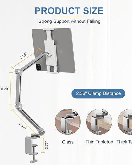 Houele Tablet Stand Holder, Adjustable Foldable Tablet Arm iPad Desk Mount with 360°Rotate Base, Phone Holder iPad Stand for Desk and Bed, Compatible with Tablets, Phones or Other 4-15.6" Device