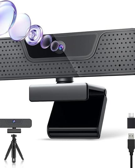 4K Auto Focus Webcam for PC, 4 AI Noise-Canceling Mics UHD Web cam, Auto Light Correction, 85°FOV Computer Web Camera, USB C Plug&Play Webcam with Tripod & Privacy Cover Works w/Zoom/Skype/Google