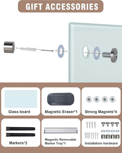 Mifuro Magnetic Glass Whiteboard，36"x24" Wall Mounted Frameless Dry Erase Board for Office, Home & School White