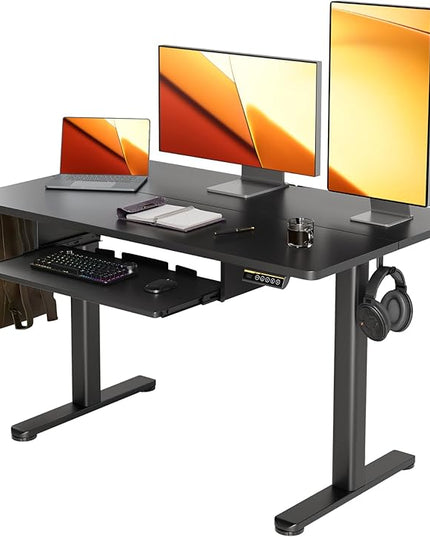 YDN Standing Desk, Height Adjustable Computer Desk with Keyboard Tray, 48 Inch Black Ergonomic Desk for Home Office and Gaming