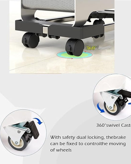 Adjustable Mobile CPU Stand, Ventilated Computer Tower Stand PC Tower Stand with 4 Locking Caster Wheels Fits Most PC (black)