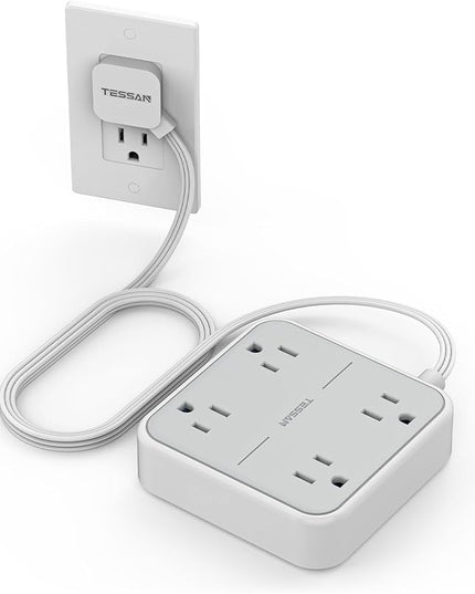 10 FT Surge Protector Power Strip, TESSAN Extension Cord Flat Plug with 4 Widely Outlets Extender, Indoor Desk Charging Station with Surge Protection for Home, Office Supplies, Dorm Room Essentials