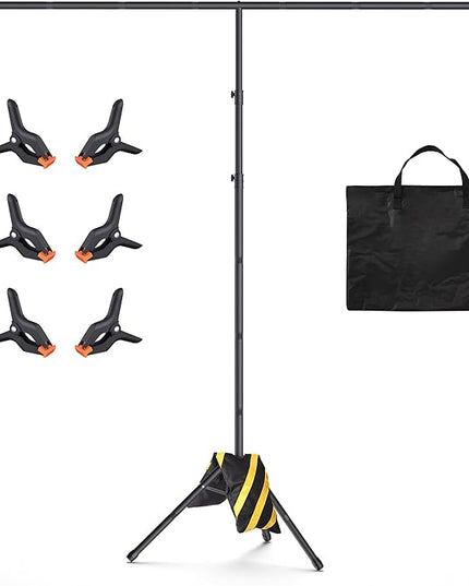 T-Shape Backdrop Stand 8x7.2FT, Height and Width Adjustable Background Stand for Parties,Green Screen Holder with 6 Spring Clamps