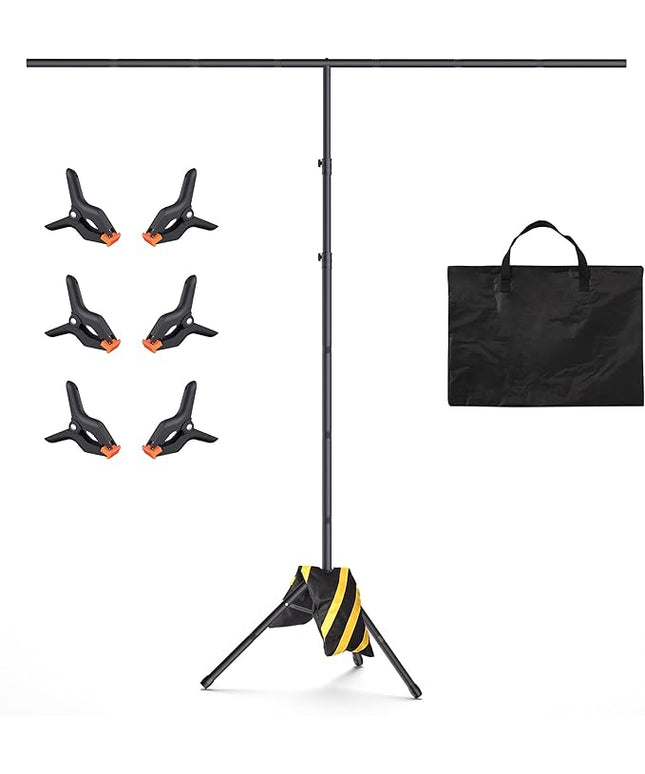 T-Shape Backdrop Stand 8x7.2FT, Height and Width Adjustable Background Stand for Parties,Green Screen Holder with 6 Spring Clamps