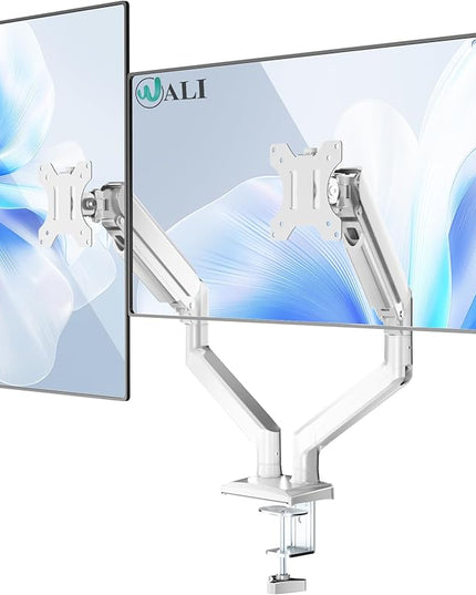 WALI Dual Monitor Stand for 17-32 inch Screens, Dual Monitor Arms for 2 Monitors Holds up to 19.8 lbs, Adjustable Gas Spring Dual Monitors Mount, VESA 75x75/100x100mm (GSMP002NW), White
