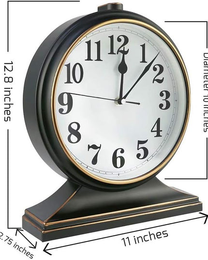 Retro 10 Inch Silent Desk Clock - Antique Decorative, Easy to Read in Office/Bedroom (Black)
