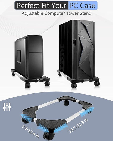 Seloom Computer Tower Stand, PC Stand, Adjustable Mobile CPU Stand with Rolling Wheels, PC Tower Stand for Floor Carpet Gaming PC Case, PC Riser for Gamers and Students