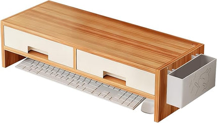 Computer Monitor Riser - Storage Drawer Stand, Stable Desk Organizer, Elevated Ergonomic Display Shelf | Functional Workstation Addition for Family Rooms Indoor Offices and Study Areas