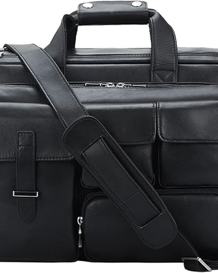 TIDING Full Grain Leather Briefcase For Men 17 Inch Laptop Case Business Travel Office Messenger Shoulder Bag