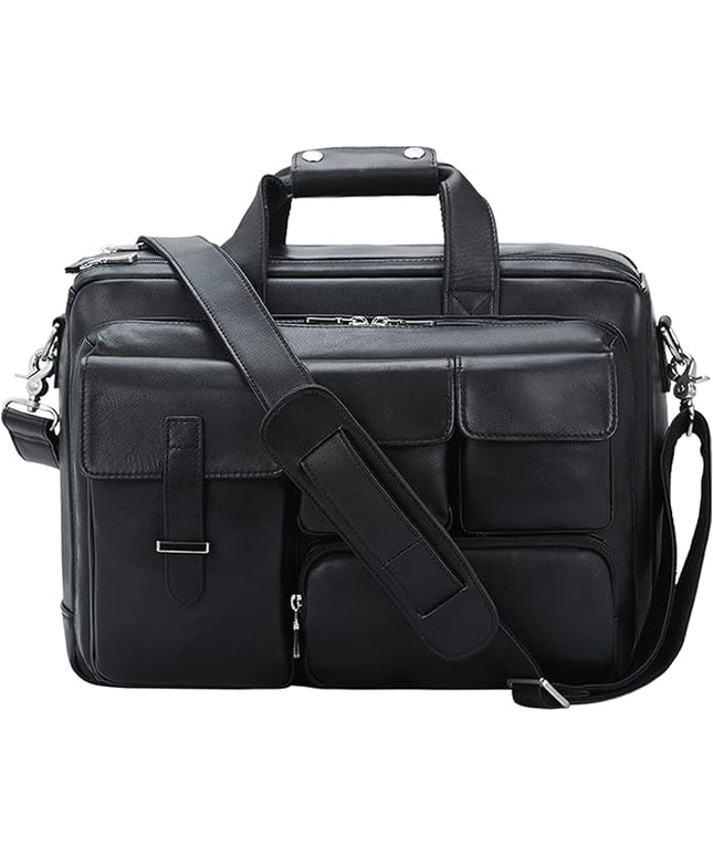TIDING Full Grain Leather Briefcase For Men 17 Inch Laptop Case Business Travel Office Messenger Shoulder Bag