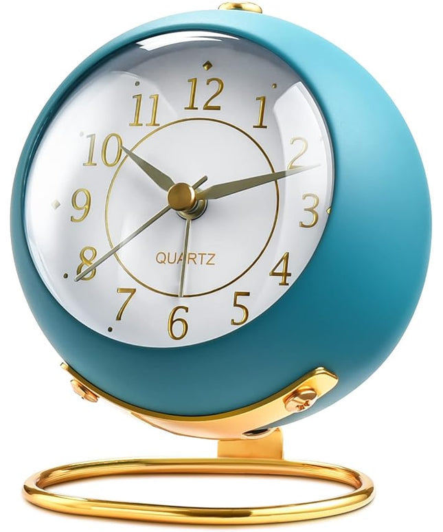 Tetino Analog Alarm Clocks,Retro Backlight Cute Simple Design Small Desk Clock with Night Light,Silent Non-Ticking,Battery Powered,for Kids,Bedroom,Travel,Kitchen,Bedside Desktop. (Blue)