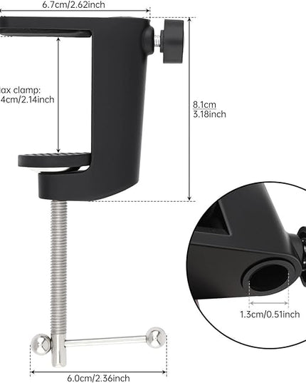 2pcs Heavy-Duty Metal Desk Clamp, Table Mount Mic Stand Holder Bracket C Clip for Microphone Suspension Boom Sissor Arm Fits Up to 2.14"/5.4cm Descktop Thicknesses (Black)