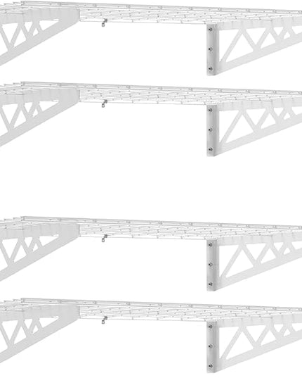 SafeRacks Wall Shelves - 4 Pk 24"x48" Wall Mountable Shelving Unit for Storage Rack, Pantry Shelves, Utility Shelving, Heavy Duty Shelves w/ 8 Versatile Accessory Hooks, 500lbs Capacity, White