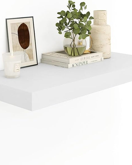 Heimlove 12" Deep White Floating Shelves for Wall, 24 Inch Wall Shelf Bathroom Shelves Set of 1, Mounted Shelves for Books Living Room Laundry Room Bedroom Kitchen Home Office