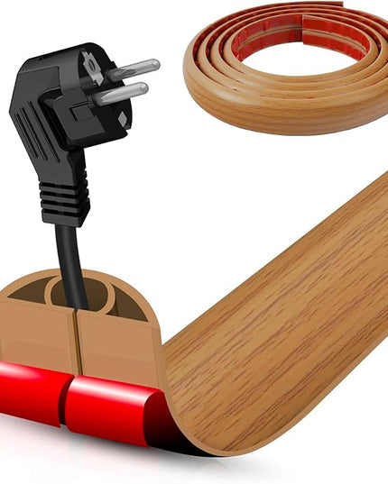 Floor Cord Cover Self Adhesive Cord Hider,10FT Cable Management, Extension Strip Protector for Wires, Prevent Cable Trips for Offices, Gyms, Exhibitions Cavity:0.39"(W) x 0.27"(H) Brown Wood