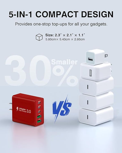 2Pack USB C Fast Charger Block,60W 5-Port Type C Wall Charger Brick,2 USB A and 3 USB C PD3.0 Multiport Charging Plug Power Adapter Brick Cube for iPhone 17/16/15/14/13,Pad Mini/Pro, GalaxyS23 S22