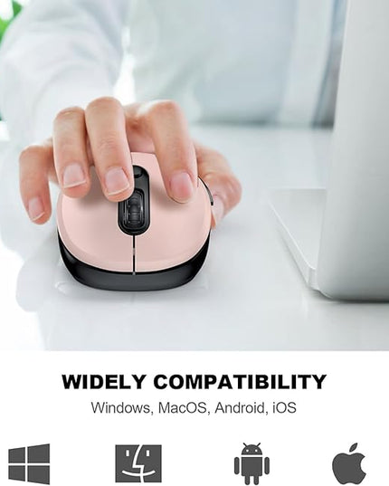 WisFox 2.4G Wireless Mouse for Laptop, Ergonomic Computer Mouse with USB Receiver and Type-C Adapter, 3 Adjustable Levels DPI, 6 Button Cordless Wireless Mice (Pink)