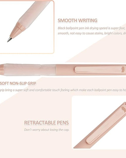 Linbsunne Ballpoint Pens Medium Point 1mm Black Pen with Super Soft Grip Ball Point Pen for Men Women Retractable Pens (6-pack)