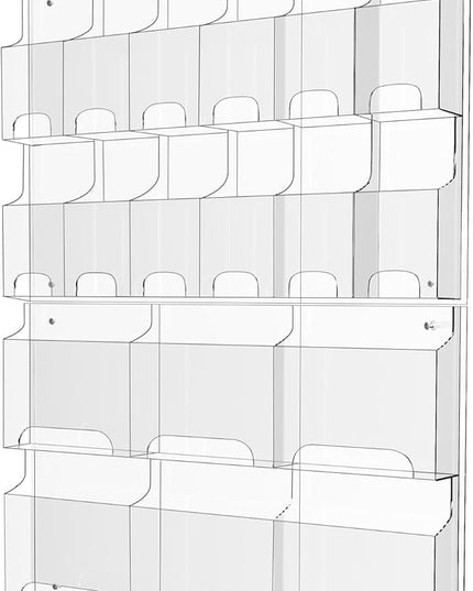 Acrylic Brochure Pamphlet Holder, 6 Magazine Holders and 12 Pamphlet Holders, Clear Brochure Display Holder Wall Mount, Trifold Flyer Rack, Literature Storage Rack for Home, Offices, Waiting Room