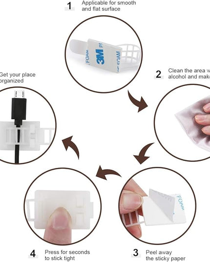 50Pcs Adhesive Cable Management Clips with 50Pcs Zip Ties, Adjustable Nylon Cable Strap Ties Wire Clips Clamps Organizer, Extra Screw & Hole - 3.35 Inch White