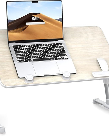 Laptop Desk Table, SAIJI Adjustable Laptop Stand, Portable Lap Desks with Foldable Legs, Notebook Standing Breakfast Tray Reading Desk for Sofa Couch Bed Floor (Teak,Medium Size)