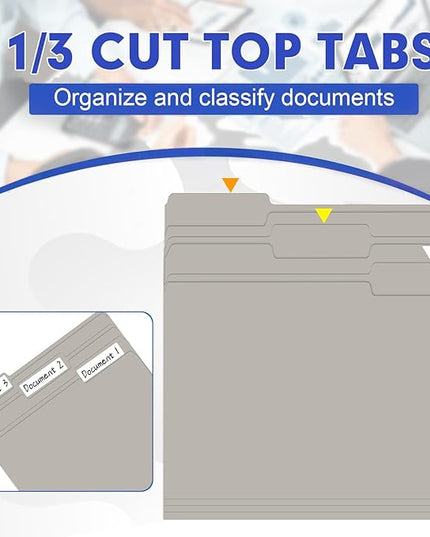 File Folder, HERKKA 30 Pack 1/3 Cut Tab File Folders, File Folders Great for Organizing and Filing, Letter Size, Grey