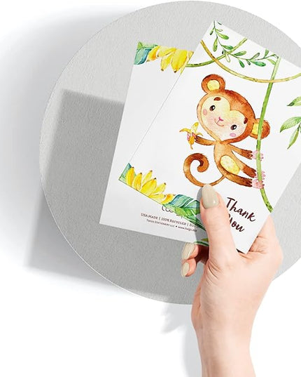 Twigs Baby Shower Thank You Cards with Envelopes - 12 Set Simple Baby Shower Cards, New Baby Congratulations Cards, Welcome Baby Card, Made in the USA - Jungle Animal Designs, 5.5 x 4.25 Inch Size