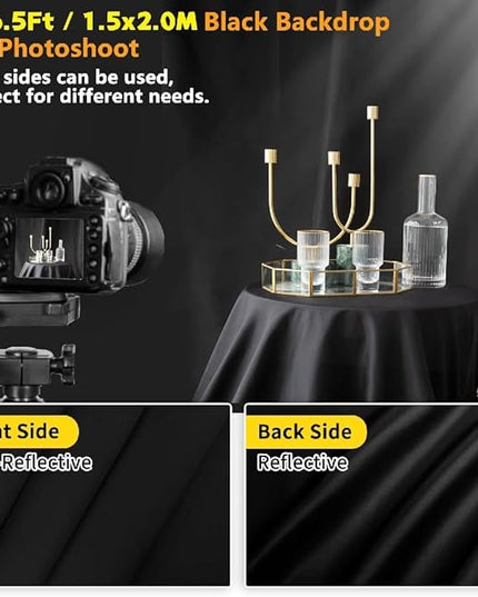 Black Backdrop for Photoshoot, 5x6.5ft Black Photo Backdrop Background, 1.5x2m Collapsible Fabric Backdrop Curtain, Portrait Back Drop Cloth, Content Creator Backdrops for Video Recording