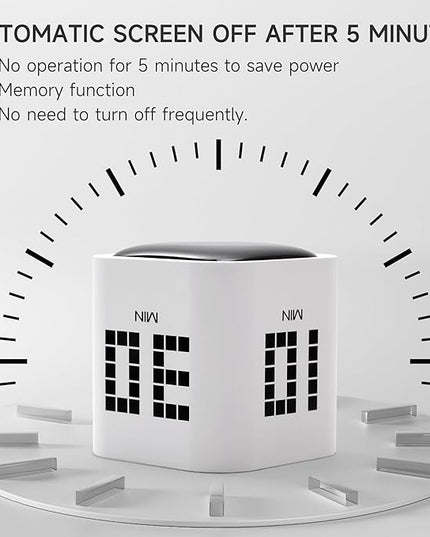 Exlliy Rotating Productivity Timer 5, 10, 30, 60 Minutes Preset, Desk Cube w/Gravity Sensor for ADHD, Mute Functions, Ideal for Work, Study, Kitchen, Back to School (White)