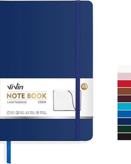 ViVin Lined Journal Notebooks for Work, 192 Pages, Medium 5.5 x 8.3 inch, College Ruled, A5 Hardcover Journaling Notebooks for Writing，1 Pack