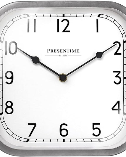 Presentime & Co 10" Anton Vintage Square Clock, Silent No Ticking, Wall & Mantel 2 in 1, Desk and Shelf Clock, Tabletop Décor, Modern Silver Color