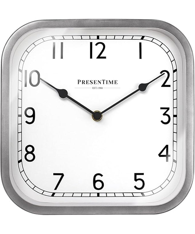 Presentime & Co 10" Anton Vintage Square Clock, Silent No Ticking, Wall & Mantel 2 in 1, Desk and Shelf Clock, Tabletop Décor, Modern Silver Color