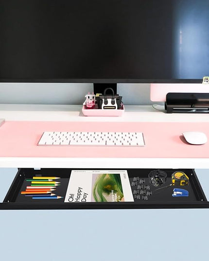 29.1" Under Desk Storage Drawer, Black Sliding Pull-Out Drawer for Sit Stand Workstation