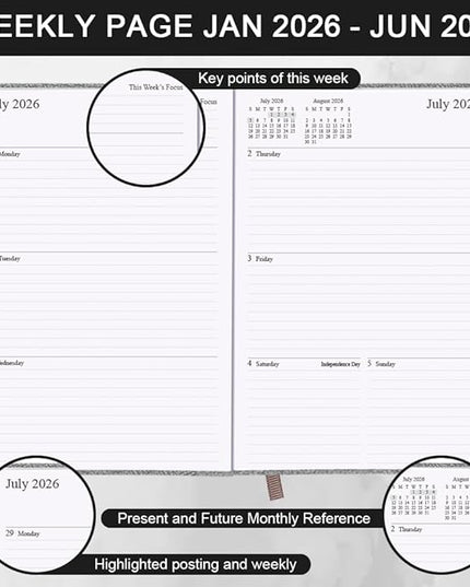 2026-2027 Planner - Weekly & Monthly Planner Runs from January 2026 to June 2027, 5.8" x 8.25", 18 Month Planners, 14 Notes Pages, Inner Pocket, PU Leather Hard Cover, Brown Monthly Planners 2026-2027