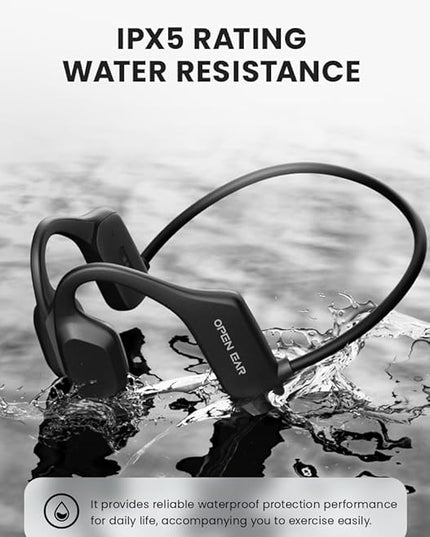 Bone Conduction Headphones, Open Ear Wireless Headphones with Microphone, Bluetooth 5.3, 6 Hours of Use Time, IPX5 and Sweat Resistant Sports Headphones for Outdoor, Workout, Cycling (Black)