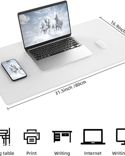 AFIING Dual-Sided Desk Pad, Natural Cork & PU Leather, Desk Mat Protector Non-Slip, Waterproof, Easy Clean,Large Mouse mats for Office and Home Work(Ivory White, 31.5"x17")