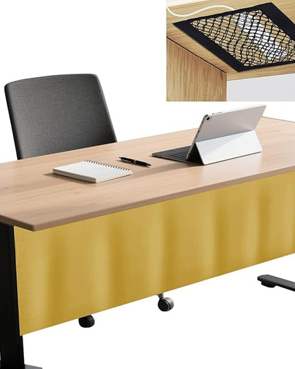Icegrey 28" Under Desk Privacy Panel with Cable Management Organizer Net Self-Adhesive Modesty Panel for Cord Organizer Pockets and Desk Skirt for Home Office or Standing Workstation, Yellow