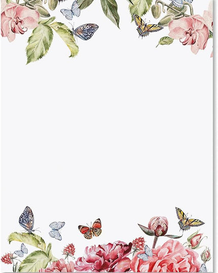 Current Flutter of Floral Letter Paper - Spring Stationery Papers With Decorative Flower Border, Printable Holiday, Wedding & Bridal Shower, & Invitation Sheets, Set of 25, 8 1/2" x 11"