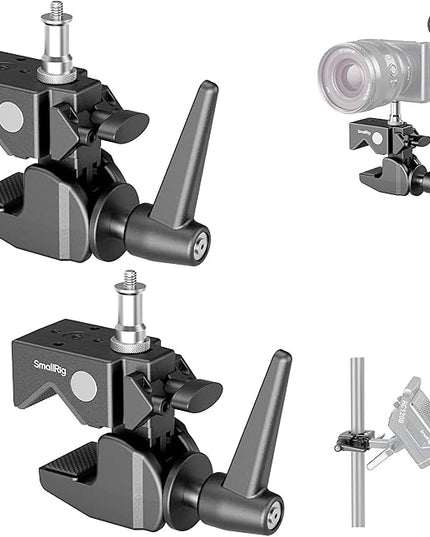 SmallRig Super Clamp Kit 2-Pack, Heavy Duty Max Load 33lb /15kg, with a 1/4"-20 & a 3/8"-16 Top Screw on a 5/8" Stud, for Photography Studio Video Camera Lighting, for Round Pipe and Flat Surface 5318