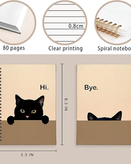 Funny Cat Notebook Journal, Funny Peeking Spiral Notebook, Cat Lover Gifts for Women Men, Black Cat Gifts for Girls, Cat Notepad for School Supplies, Office Supplies 5.5x8.3 Inch