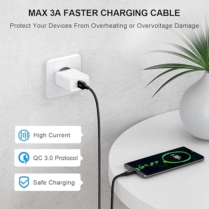 etguuds USB A to USB C Cable 6.6ft, 2-Pack, 3A Fast Charging Type C Charger Cord for iPhone 17 16 15 Pro Max 16e 17 Air, Samsung Galaxy S25 S24 S23 S22 S21 S20 A17 A16 A56 A55 Flip Fold, Black