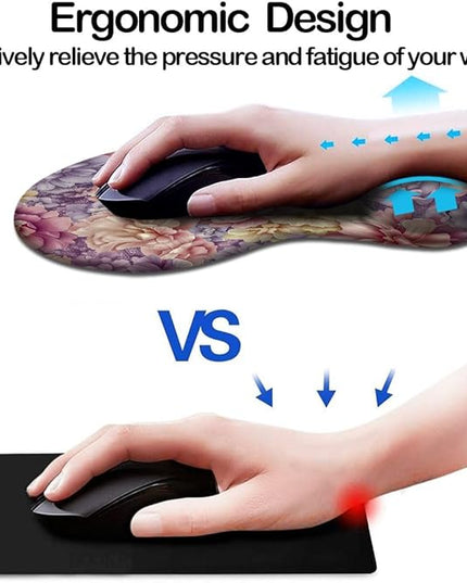Ergonomic Mouse Pad with Wrist Support,Mouse Pad with Wrist Rest and Coaster Set,Office Supplies Non-Slip Mouse Pads for Desk, Non-Slip Comfortable,Boho Floral