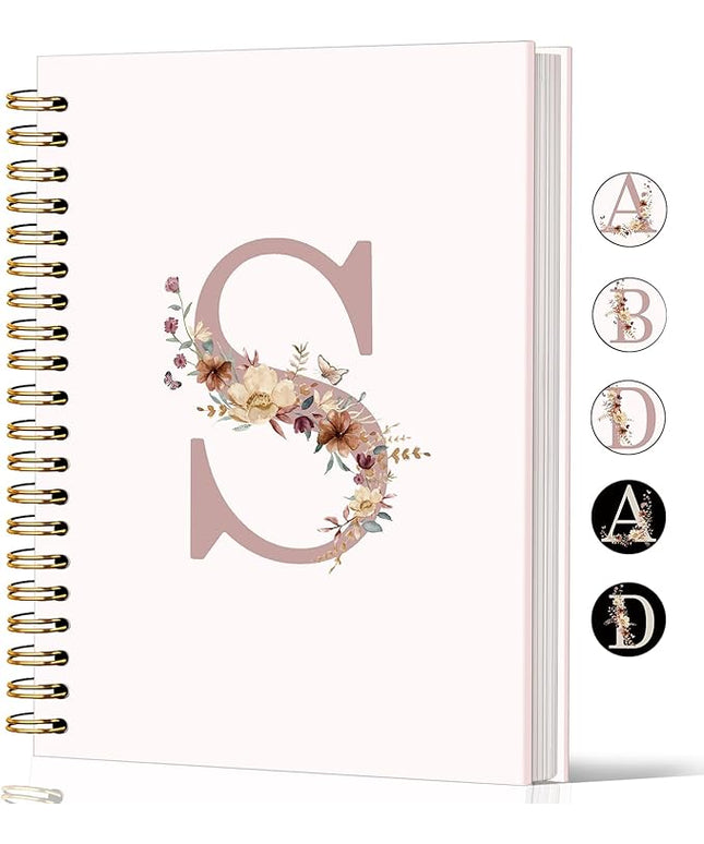 Lacama Pink Initial Letter S Notebook Journal, Customized Monogrammed Gifts, Aesthetic Wildflower Personalized Spiral Notebook, Birthday Gifts for Women, School Supplies, Office Supplie 5.5x8.3