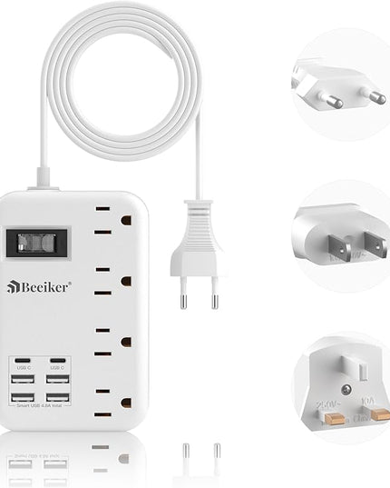 European Travel Plug Adapter, US to Europe Travel Power Strip with 6 USB(2 USB C) 4 Outlets, International Universal Travel Power Adapter with 3ft Extension Cord for EU UK France Italy Germany Cruise