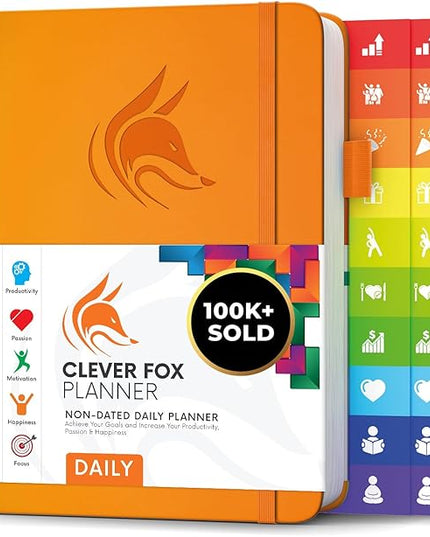 Clever Fox Daily Planner – Undated Planning Notebook with Hourly Schedule & To-Do List – Personal Day Task & Work Organizer, 6 Months (Orange)