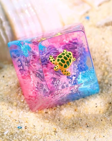 Sea Turtle Artisan Keycap Pink and Blue Ocean Coral R1 SA Profile Custom Sea Creatures Keycaps 1U ESC Handmade Gaming Resin Key Cap Cherry MX Switch Compatible Mechanical Keyboard Turtle Lover Gift