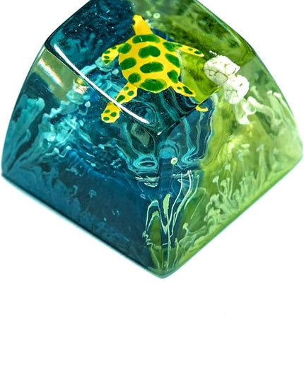 Sea Turtle Artisan Keycap Navy Blue Ocean Coral R1 SA Profile Custom Sea Creatures Keycaps 1U ESC Handmade Gaming Resin Key Cap Cherry MX Switch Compatible Mechanical Keyboard Turtle Lover Gift