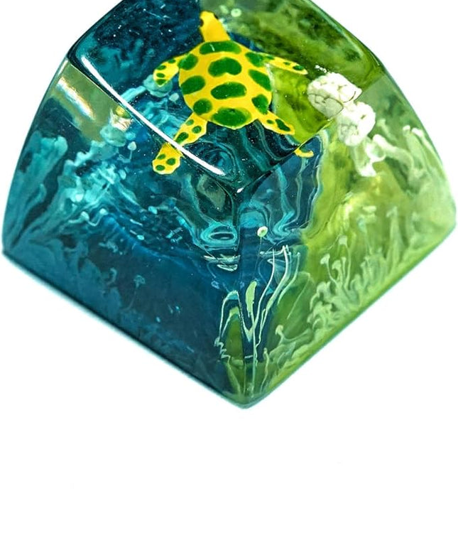 Sea Turtle Artisan Keycap Navy Blue Ocean Coral R1 SA Profile Custom Sea Creatures Keycaps 1U ESC Handmade Gaming Resin Key Cap Cherry MX Switch Compatible Mechanical Keyboard Turtle Lover Gift